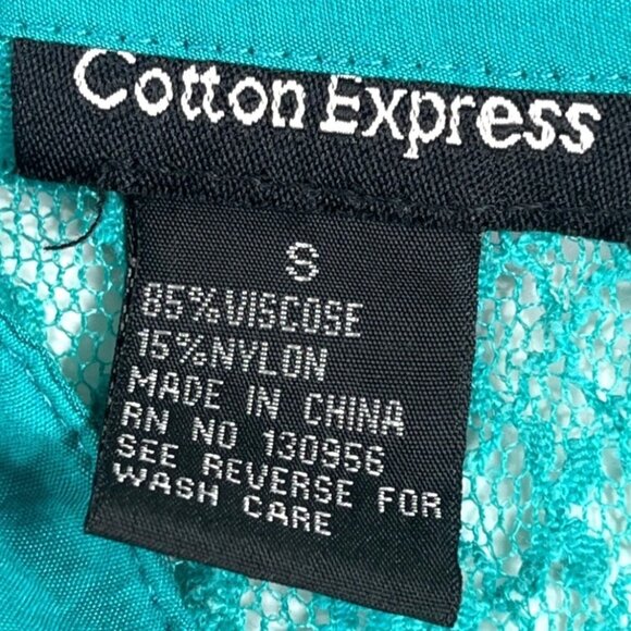 Cotton Express Small  Green Short Sleeve Top V-Neck 24b - Picture 7 of 11